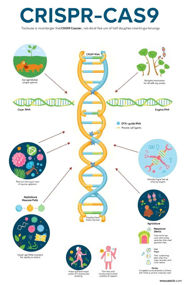 An educational illustration depicting the CRISPR-CAS9 gene editing technology