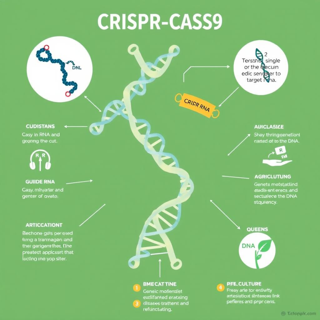 A visually engaging diagram illustrating the CRISPR-CAS9 gene editing system