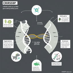 A visually engaging diagram illustrating the CRISPR-CAS9 gene editing system