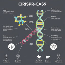 A visually engaging diagram illustrating the CRISPR-CAS9 gene editing system
