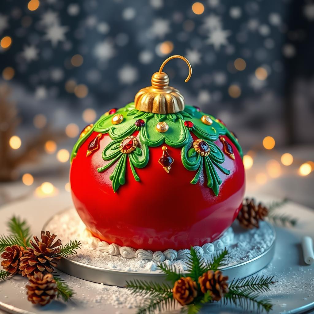 A beautifully crafted 3D cake designed to resemble a Christmas tree ornament