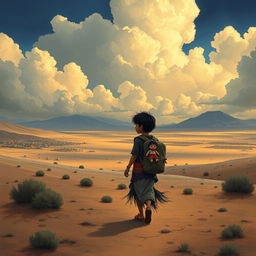 A poignant and evocative illustration depicting a Mexican orphan's journey through America, capturing the essence of solitude and resilience