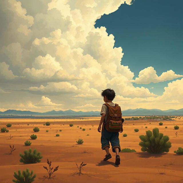 A poignant and evocative illustration depicting a Mexican orphan's journey through America, capturing the essence of solitude and resilience