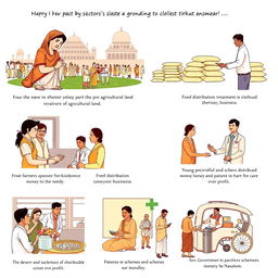 A heartfelt illustration depicting a mother and sisters paying homage to laborers while providing agricultural land