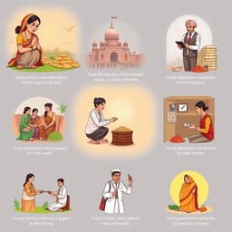 A heartfelt illustration depicting a mother and sisters paying homage to laborers while providing agricultural land