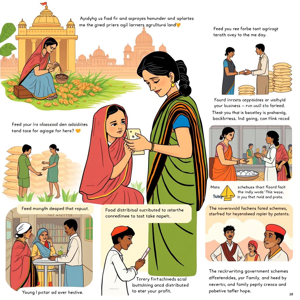 A heartfelt illustration depicting a mother and sisters paying homage to laborers while providing agricultural land