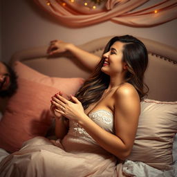 A tasteful and elegant representation of intimacy between two consenting adults, showcasing a romantic atmosphere with soft lighting and gentle touches
