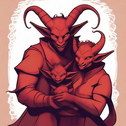 A family portrait of three Tieflings in a high-quality digital art format