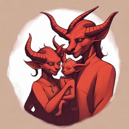 A family portrait of three Tieflings in a high-quality digital art format