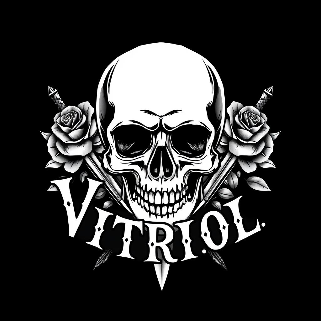 An old school black tattoo design featuring a prominent skull and the acronym V