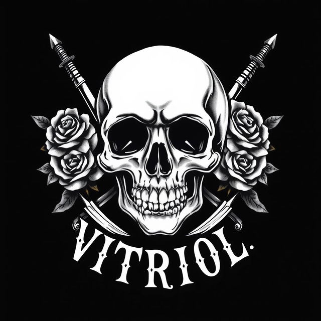 An old school black tattoo design featuring a prominent skull and the acronym V