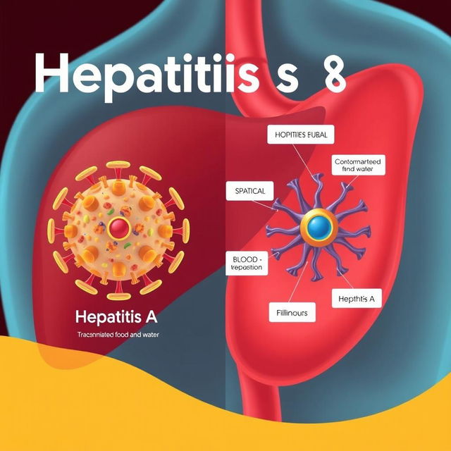 An educational and informative illustration featuring the viruses Hepatitis A and B