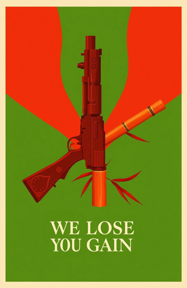 A striking image featuring a bold red and green color scheme, showcasing a thematic representation of conflict and harmony