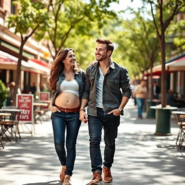 A young couple enjoying a sunny day as they head to lunch together