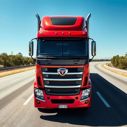 A semi-truck viewed from a top-down perspective, positioned with its body parallel to the longer side of the canvas