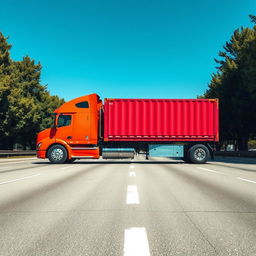 A semi-truck viewed from a top-down perspective, positioned with its body parallel to the longer side of the canvas