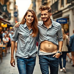A young couple in their 20s walking together, looking concerned after returning from lunch