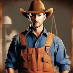 This high-quality digital art image depicts a man who closely resembles actor Jensen Ackles, portrayed as a Texas construction worker