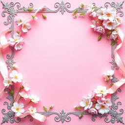 An extremely beautiful and vibrant pink background adorned with a lovely floral theme, featuring delicate flowers in soft pastels like lavender, mint, and cream