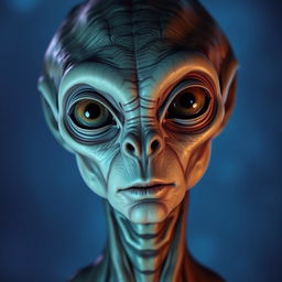 A highly detailed and lifelike portrait of a character inspired by sci-fi themes, featuring an alien with unique facial features