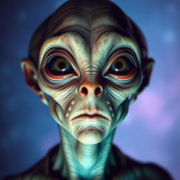 A highly detailed and lifelike portrait of a character inspired by sci-fi themes, featuring an alien with unique facial features