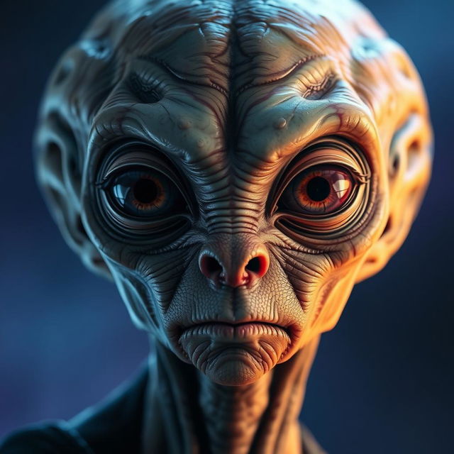 A highly detailed and lifelike portrait of a character inspired by sci-fi themes, featuring an alien with unique facial features