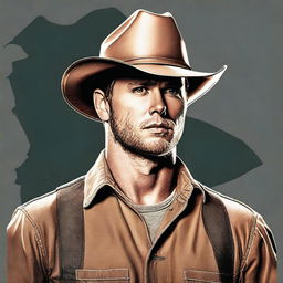 This high-quality digital art image features a man who bears a striking resemblance to actor Jensen Ackles, depicted as a Texas construction worker