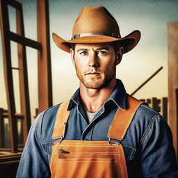 This high-quality digital art image features a man who bears a striking resemblance to actor Jensen Ackles, depicted as a Texas construction worker