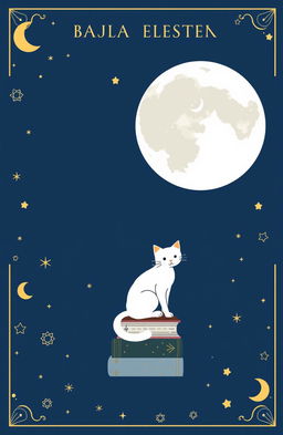 A book cover design featuring a dark blue background with a large white circle representing a full moon in the center