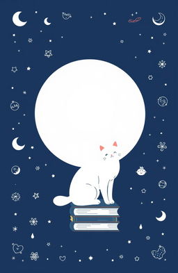 A book cover design featuring a dark blue background with a large white circle representing a full moon in the center