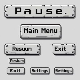 A set of rectangular banners designed in pixel art style for a game interface