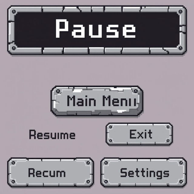 A set of rectangular banners designed in pixel art style for a game interface