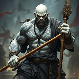 A stone goliath battle monk character depicted in a dynamic battle stance