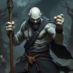 A stone goliath battle monk character depicted in a dynamic battle stance