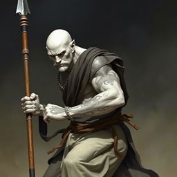 A stone goliath battle monk depicted in a powerful battle stance, showcasing his formidable presence