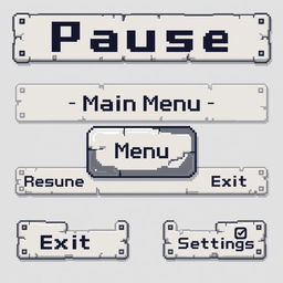 A set of rectangular banners designed in a pixel art style