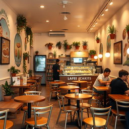 A cozy and compact cafeteria, featuring small tables and chairs arranged neatly