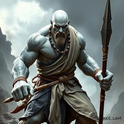 A stone goliath battle monk character in a fierce, dynamic battle stance