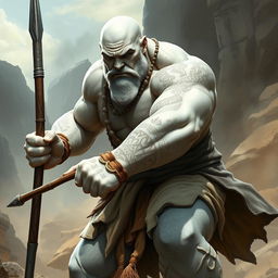 A stone goliath battle monk character in a fierce, dynamic battle stance