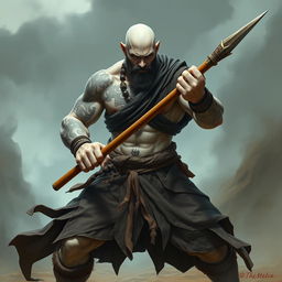 A powerful stone goliath battle monk depicted in an intense battle stance, embodying strength and focus