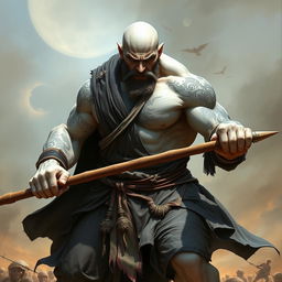 A powerful stone goliath battle monk depicted in an intense battle stance, embodying strength and focus