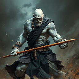 A powerful stone goliath battle monk depicted in an intense battle stance, embodying strength and focus