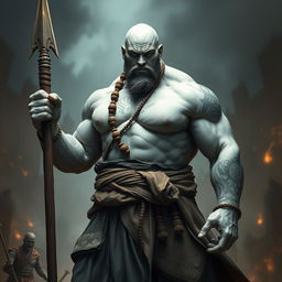 An imposing stone goliath battle monk standing in a fierce battle stance, radiating strength and discipline