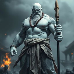 An imposing stone goliath battle monk standing in a fierce battle stance, radiating strength and discipline