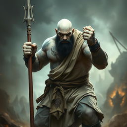 A stoic stone goliath battle monk in an intense battle stance, exuding a powerful aura of focus and determination
