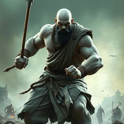 A stoic stone goliath battle monk in an intense battle stance, exuding a powerful aura of focus and determination