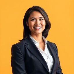 A professional LinkedIn profile picture featuring a well-dressed individual with a friendly smile, wearing a tailored suit, set against a warm yellow and orange gradient background