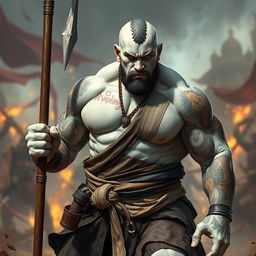 A formidable stone goliath battle monk captured in an intense battle stance, emanating strength and resolve