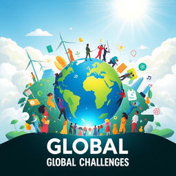 A visually striking digital poster illustrating innovative solutions to address global challenges