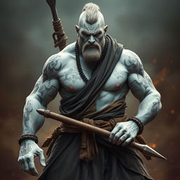 A powerful stone goliath battle monk depicted in a focused battle stance, radiating strength and seriousness